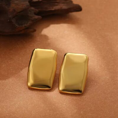 Gold Rectangle Stud Earrings