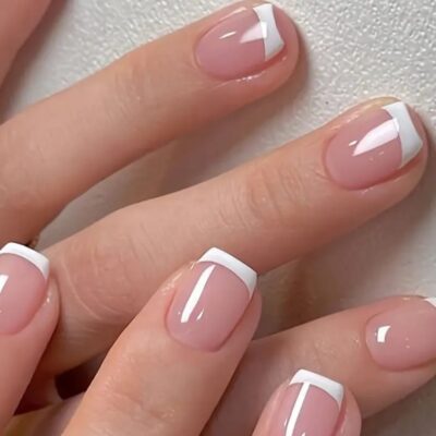 24pcs Pink & Nude Square Short Coffin Press-On Nails with Jelly Glue