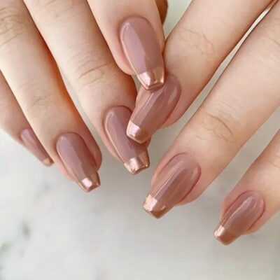 24pcs French Minimalist Golden Edge Finger Nails with Jelly Glue
